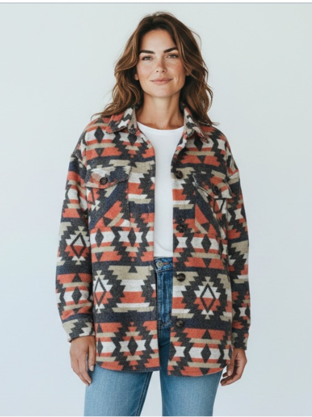 Staccato Aztec Plaid Shacket Women SZ M Flannel Shirt Jacket Southwest Oversized